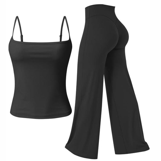 Jetjoy High Waist 30‘’ Inseam Workout Leggings for Women 2 Piece Set, Loose Fit Straight Leggings & Basic Tank Top with Adjustable Straps, Ideal for Gym Yoga & Casual Wear, Soft Stretch Fabric, 30" Inseam Leggings